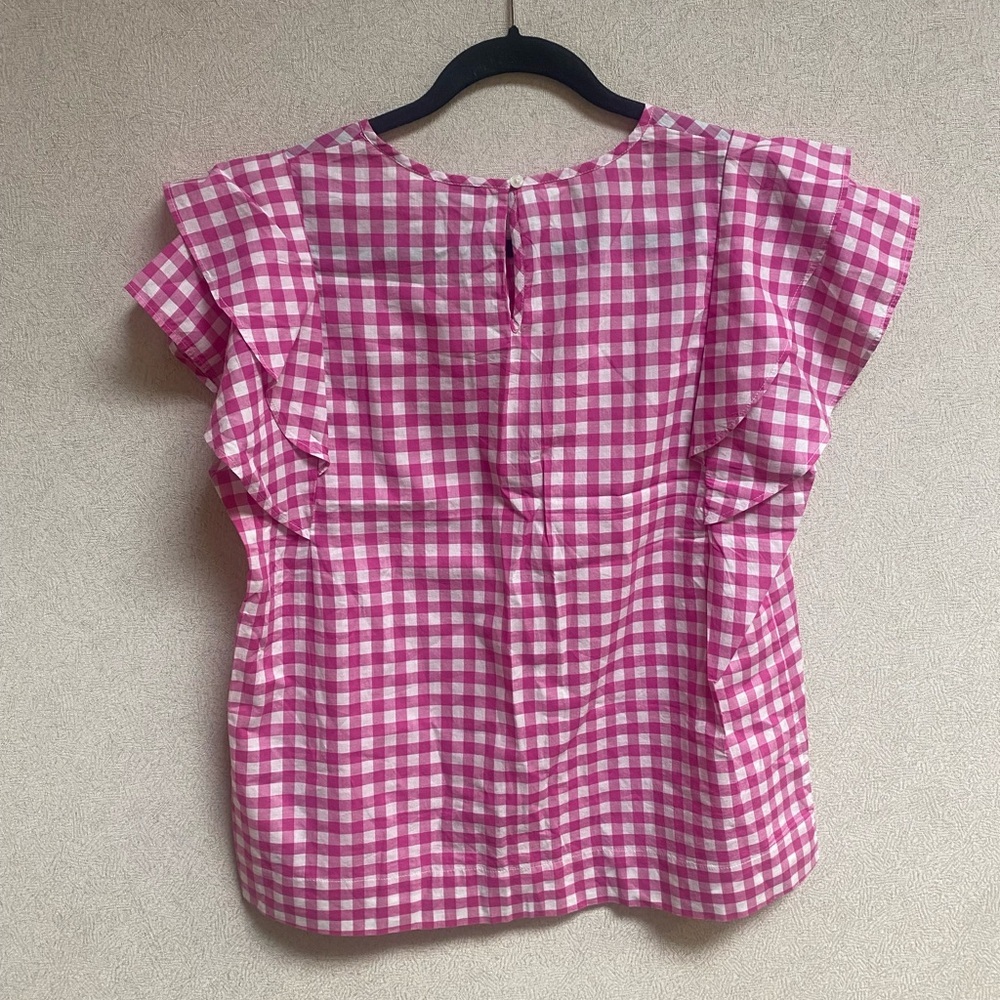 NWT J. Crew Pink/White Gingham Flutter Sleeve Top Size M - Picture 6 of 10